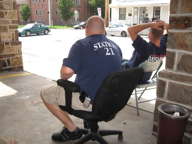 BJ Meadowcroft and Randy Gray enjoying some sights in downtown Newark.